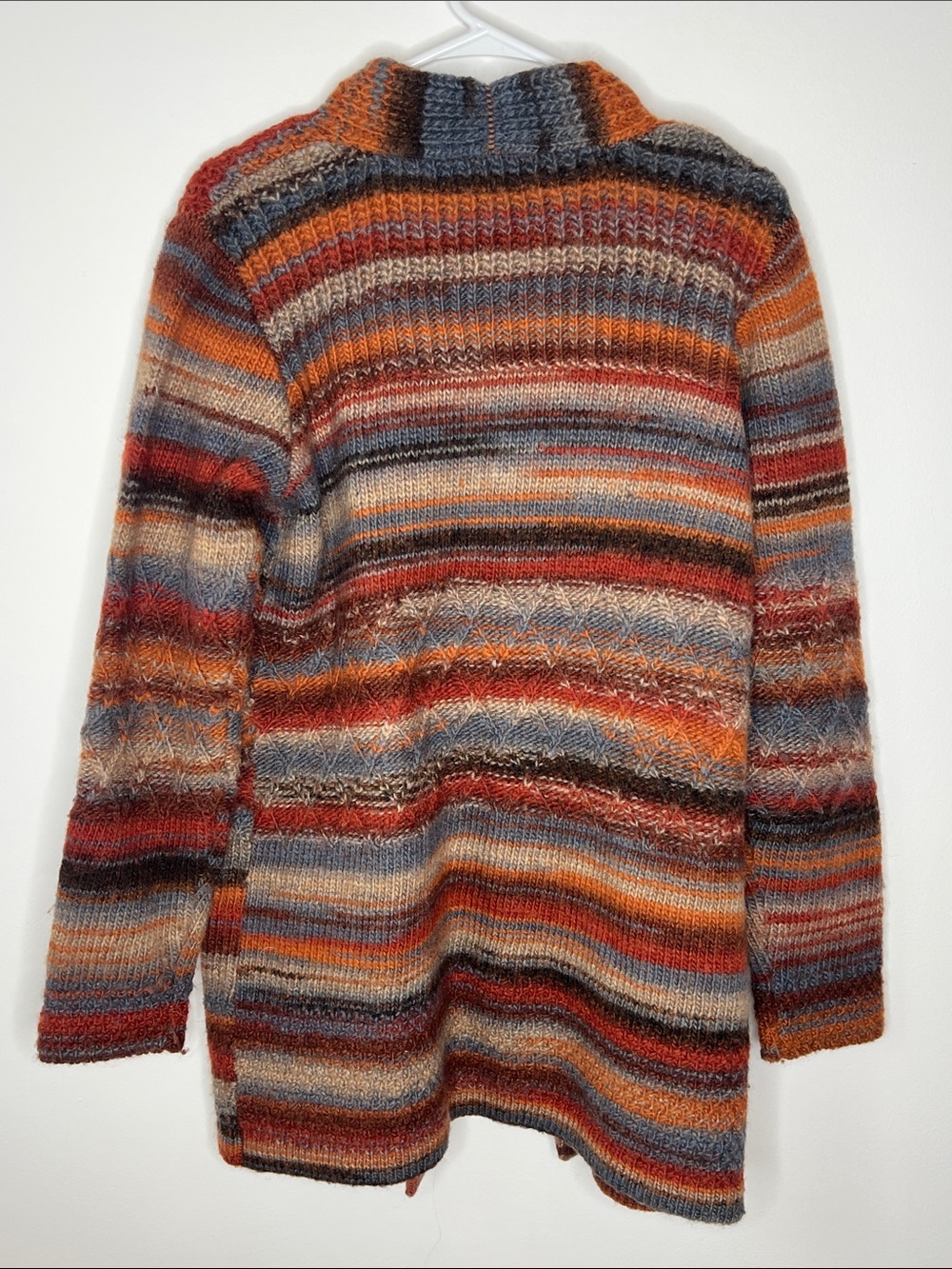 Orvis 100% wool multicolored striped open boho cozy cardigan sweater - Picture 6 of 6